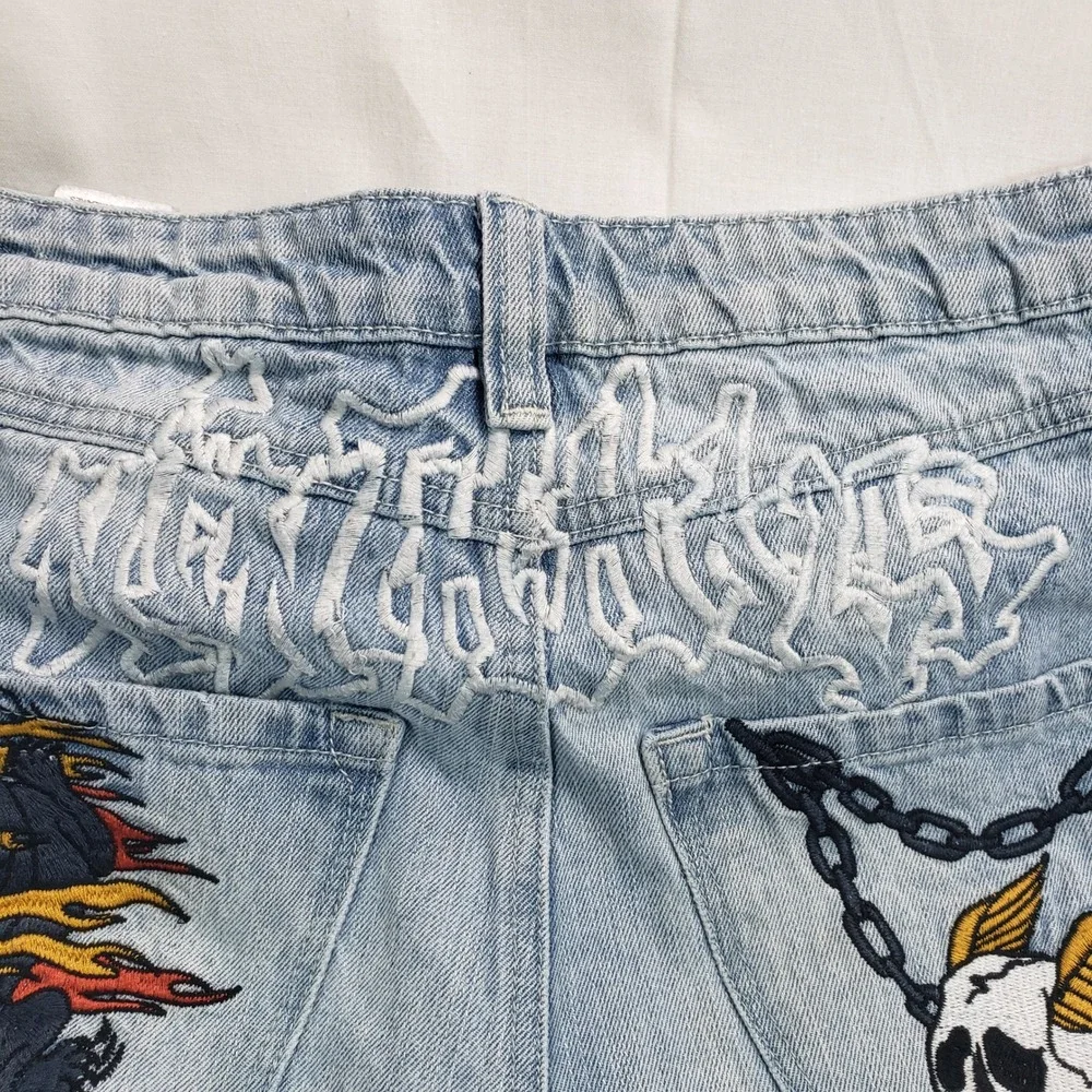 Ninth‎ Ambush Hall Jeans Light Wash Embroidered Skull Rose Chain Denim